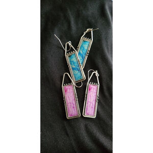 Marbled Pretty Colors Two pair of rectangular dangle earrings,